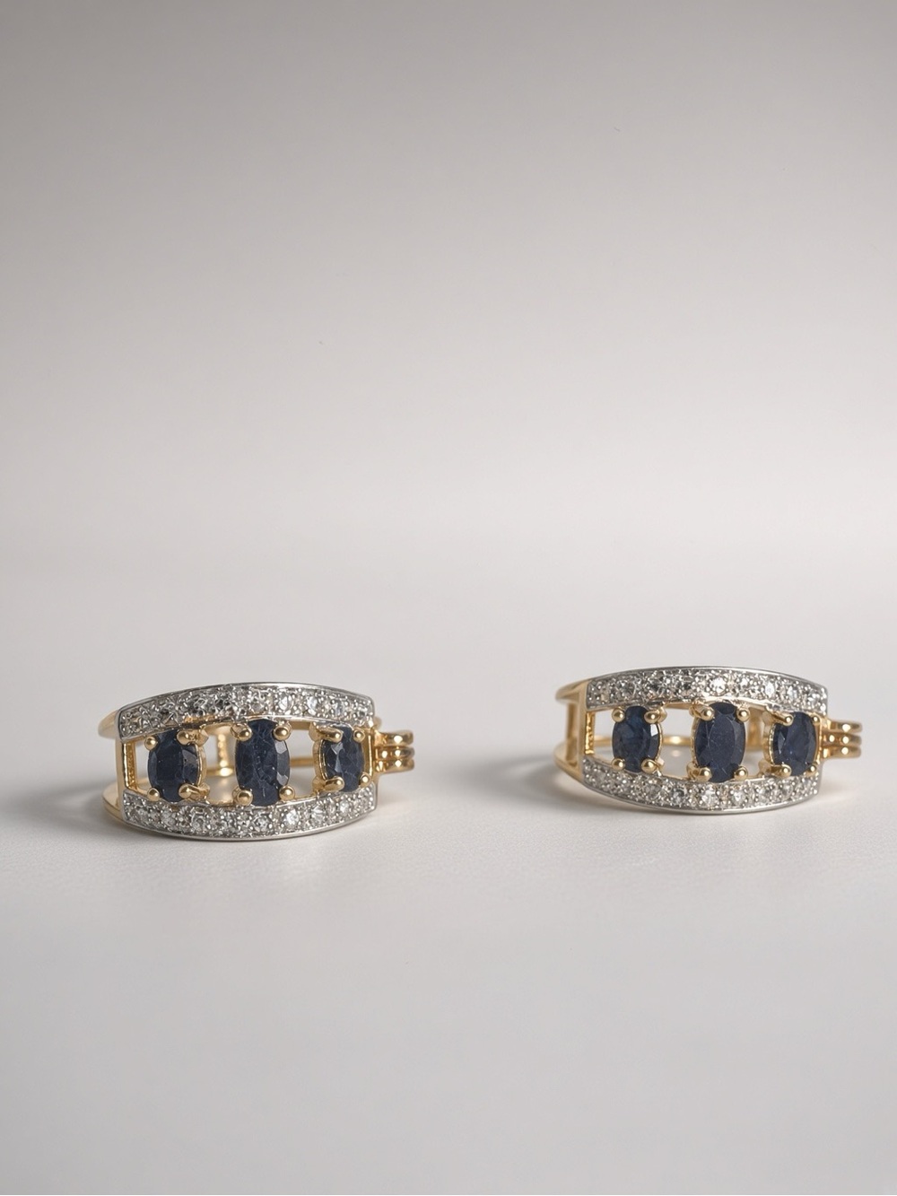Ross-Simons 925 Vermeil Sapphire & Diamond Hoop Earrings .75β
